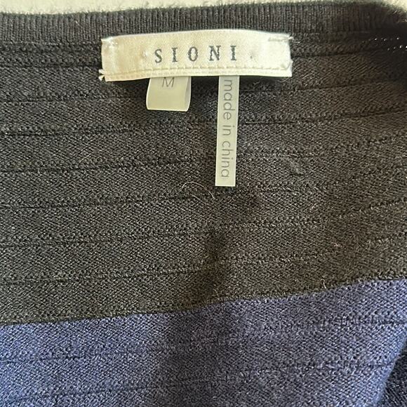 Sioni Open Front Color Block Cardigan Blue Gray White Black Size M - Picture 10 of 11